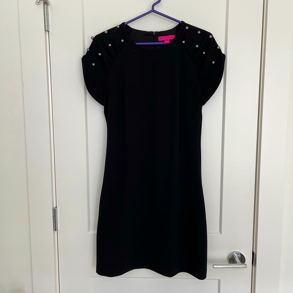 Betsey Johnson Embellished Shoulders Short Sleeved Short Dress